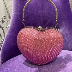 Pink Heart-Shaped Rhinestone Clutch Bag Purse